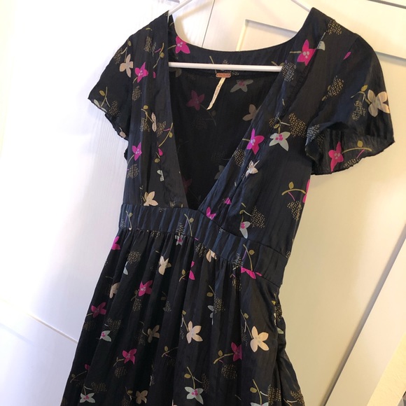 black silk floral dress